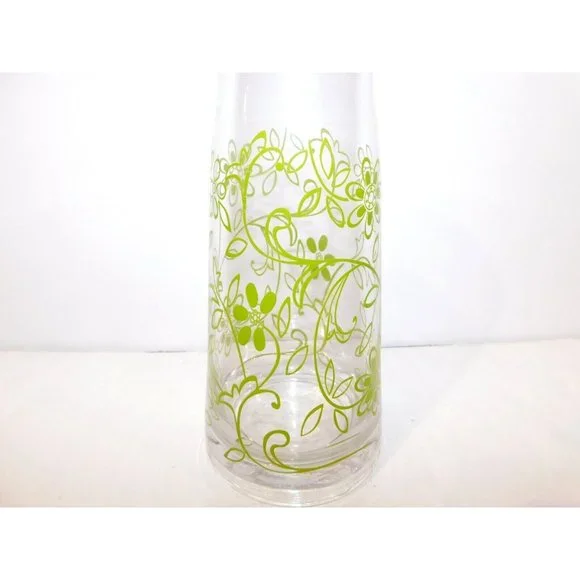 Vintage MCM Bedside Water Carafe and Cup Glass Tumbler  Set Green Clear Retro - Picture 7 of 10